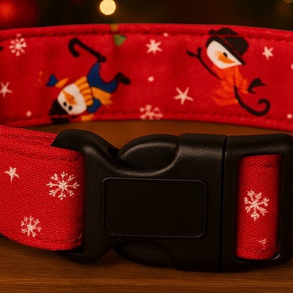 Red Christmas Dog Collar, Cotton Fabric 1" Wide, Adjustable 17"-27" Neck Size - Picture 4 of 6